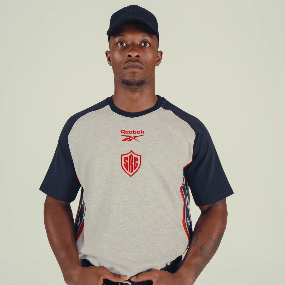 Sharks Mens Reebok Players Travel Tee Grey Marl/Black